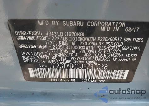 2018 Subaru Crosstrek Premium из США, поврежденный, VIN JF2GTABC3JH232938